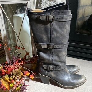 Frye Distressed Gary Leather Tall Boot with Buckles 7.5